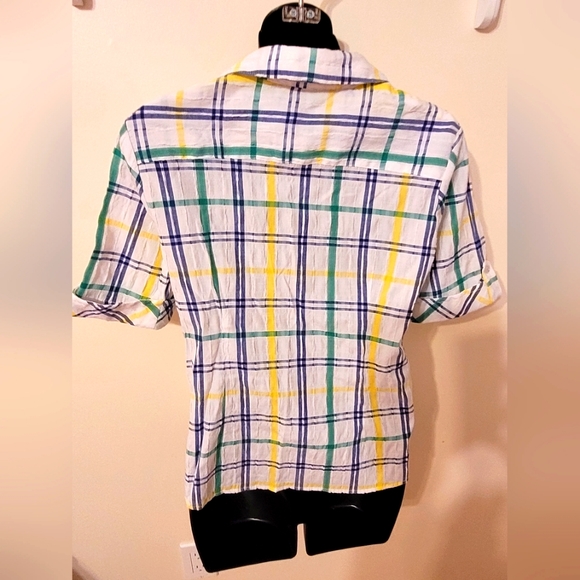 💙 Two Alia Ladies Plaid Button- up Shirts Size 8P) - Picture 2 of 5